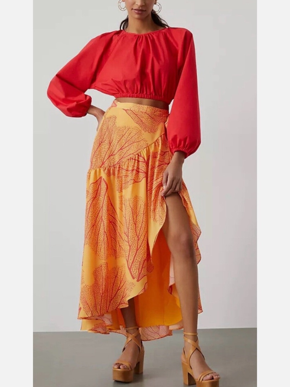 Anthropologie/ Hutch High-Low Orange Printed Maxi Skirt